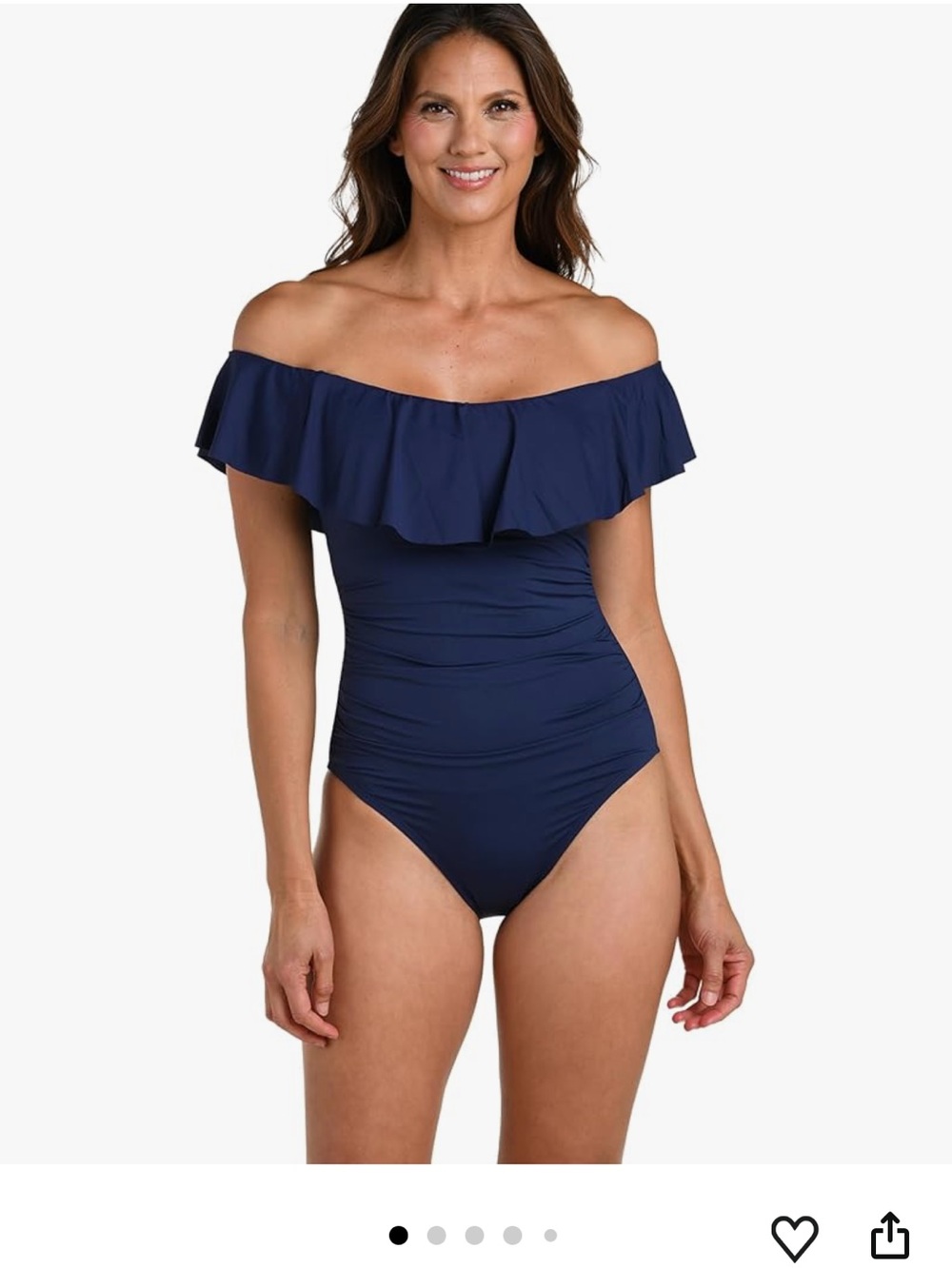 La Blanca Navy Off-the-Shoulder Ruffle One-Piece Swimsuit